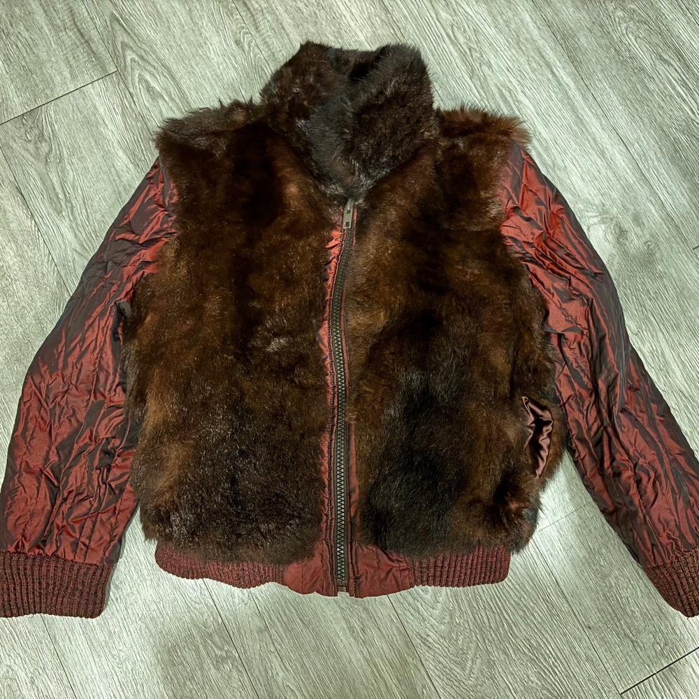 Vintage Reversible Real Fur Red Bomber Jacket